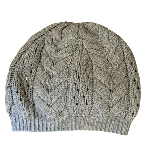 PURE 100% Cashmere Cable Knit Beanie Hat Gray Soft Luxury Winter - Picture 2 of 5